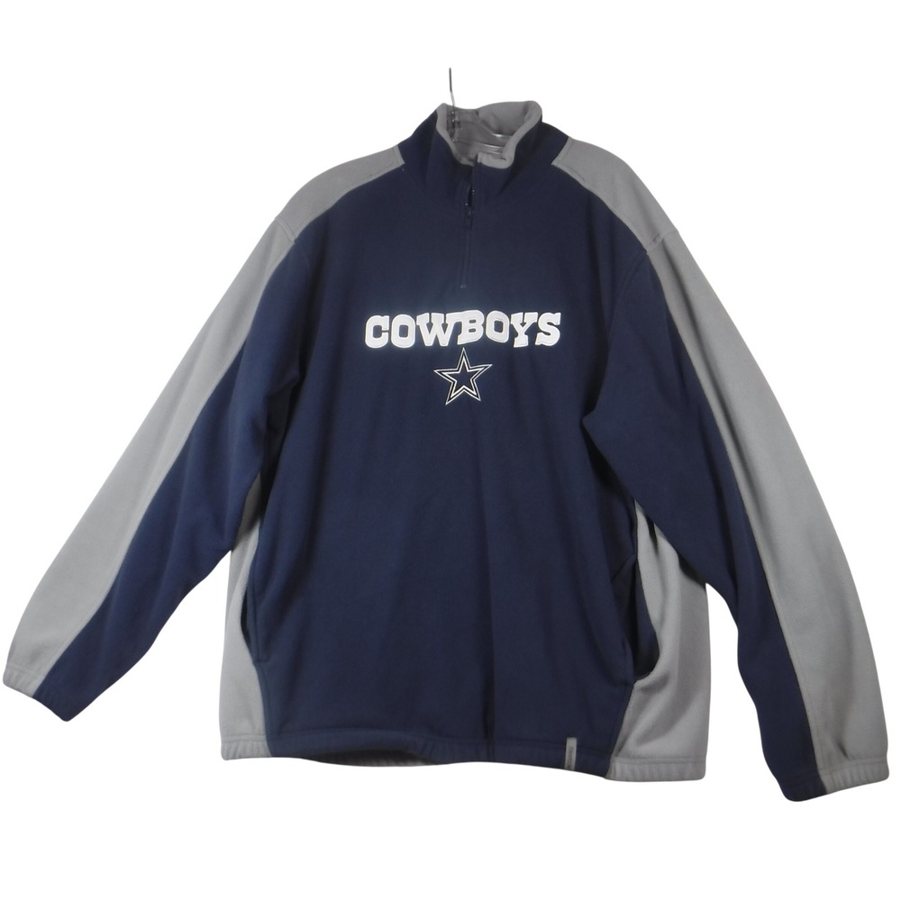 Reebok NFL Dallas Cowboys Fleece Quarter Zip Pullover Mens Large Navy Grey